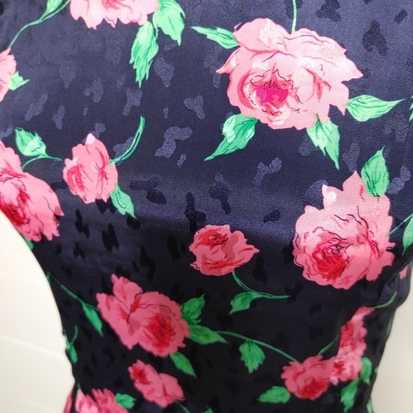 Stunning vintage satin rose print midi dress size XS - Picture 6 of 12